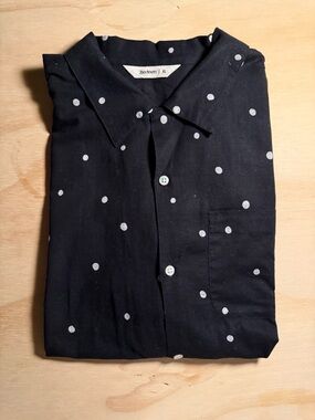 3sixteen Black Button-Down Shirt with White Polka Dots